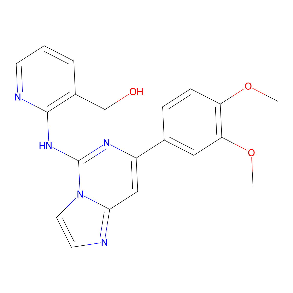(2-(7-(3,4-Dimethoxyphenyl)imidazo[1,2-c]pyrimidin-5-ylamino)pyridin-3-yl)methanol molecular structure, CAS 1415564-51-0