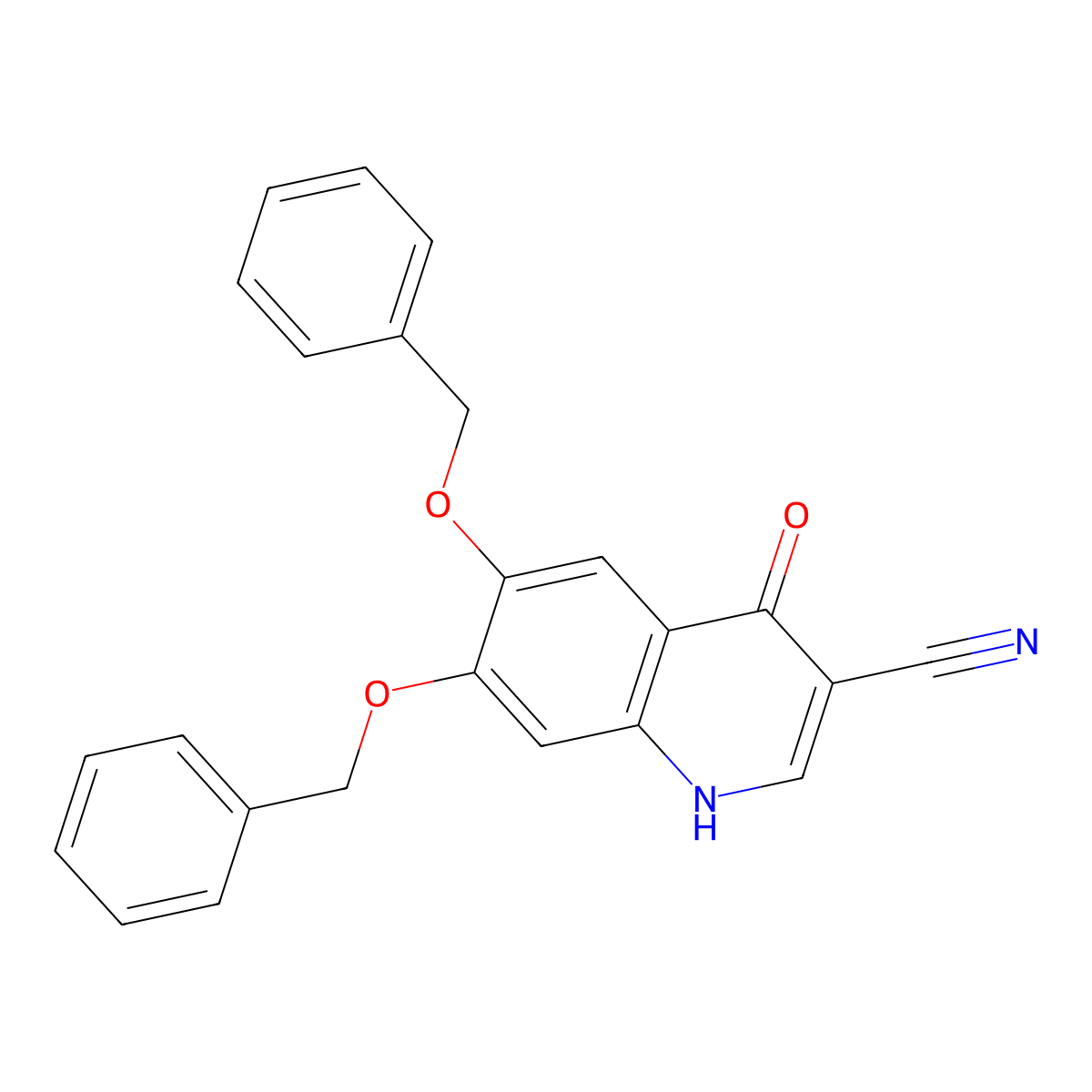 6,7-Bis(benzyloxy)-4-oxo-1,4-dihydroquinoline-3-carbonitrile molecular structure, CAS 1415564-53-2