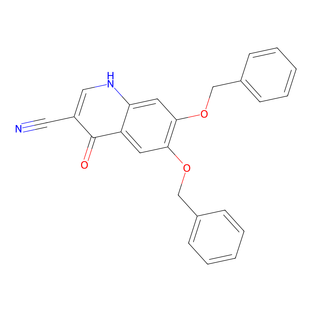 6,7-Bis(benzyloxy)-4-oxo-1,4-dihydroquinoline-3-carbonitrile molecular structure, CAS 1415564-53-2