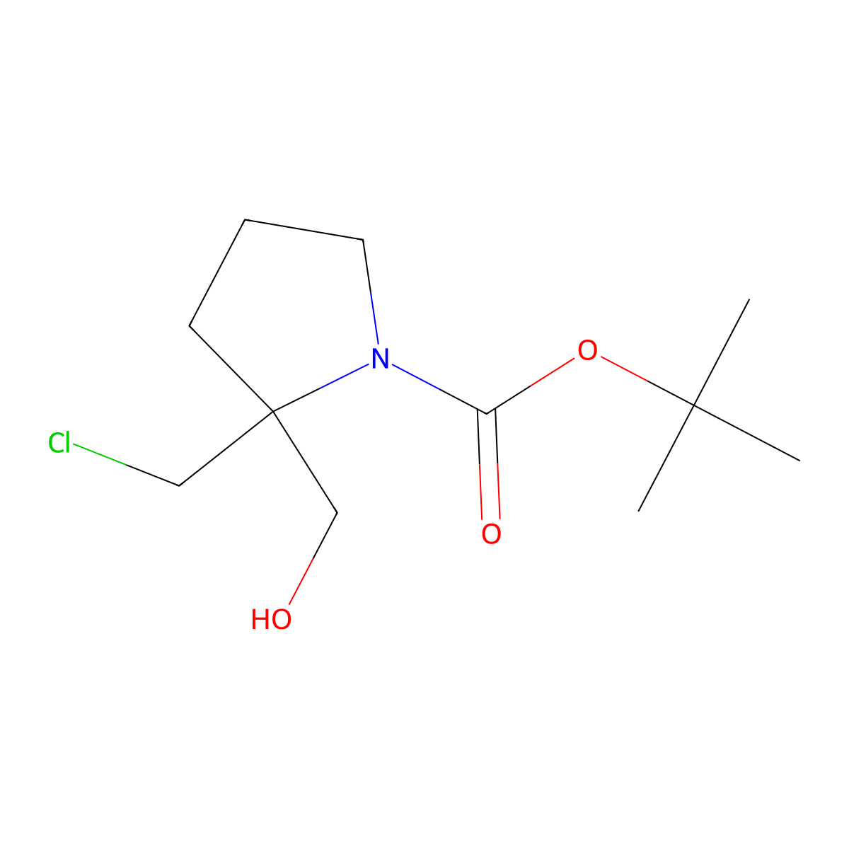 Tert-butyl 2-(chloromethyl)-2-(hydroxymethyl)pyrrolidine-1-carboxylate molecular structure, CAS 1415564-60-1