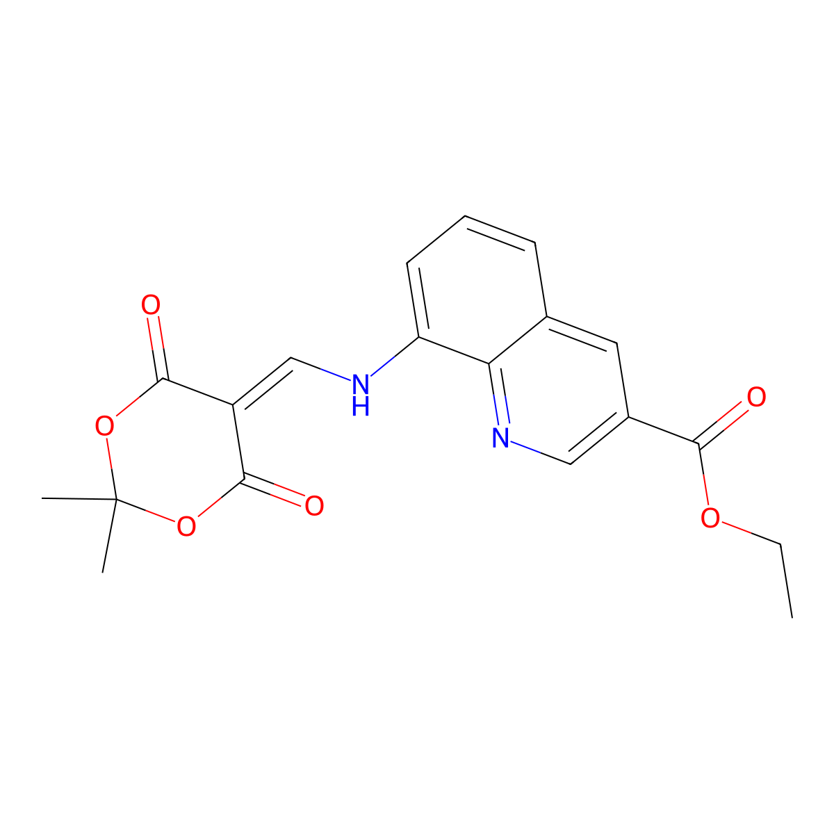 Ethyl 8-((2,2-dimethyl-4,6-dioxo-1,3-dioxan-5-ylidene)methylamino)quinoline-3-carboxylate molecular structure, CAS 1415564-74-7