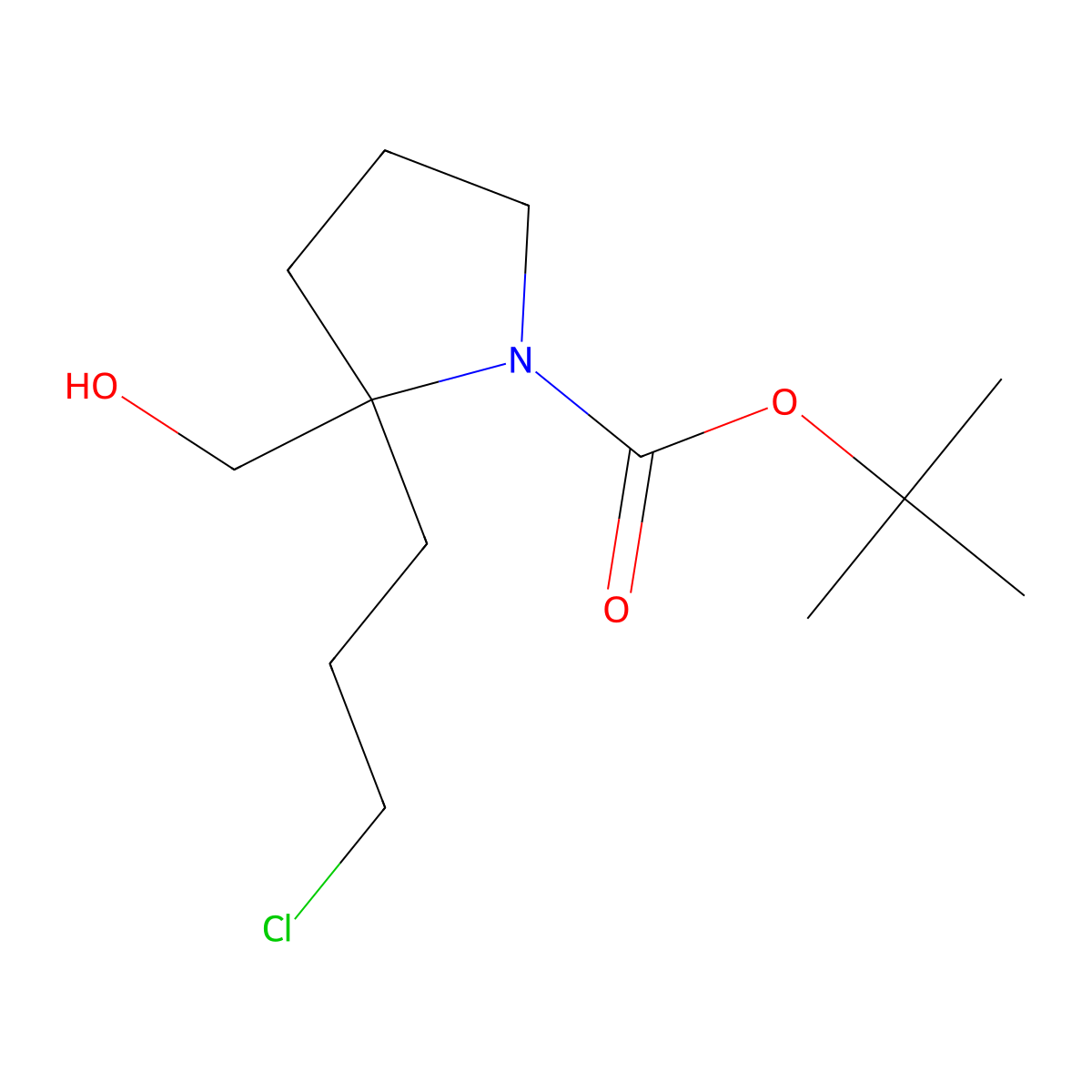 Tert-butyl 2-(3-chloropropyl)-2-(hydroxymethyl)pyrrolidine-1-carboxylate molecular structure, CAS 1415564-96-3