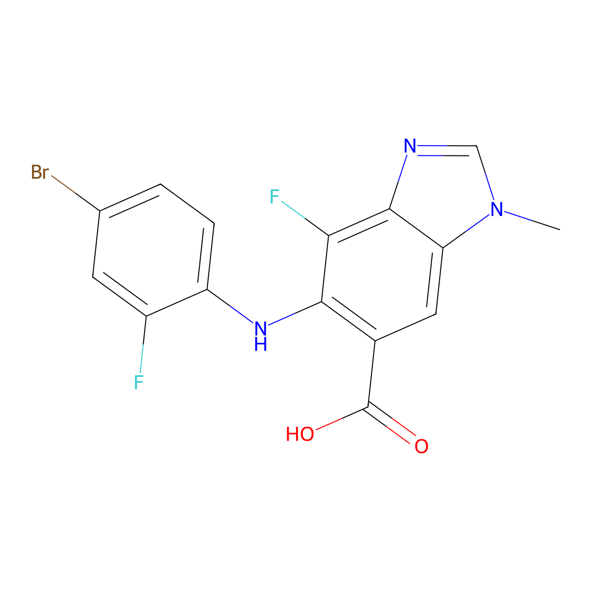 5-(4-bromo-2-fluoroanilino)-4-fluoro-1-methyl-1H-benzimidazole-6-carboxylic acid molecular structure, CAS 1415564-99-6