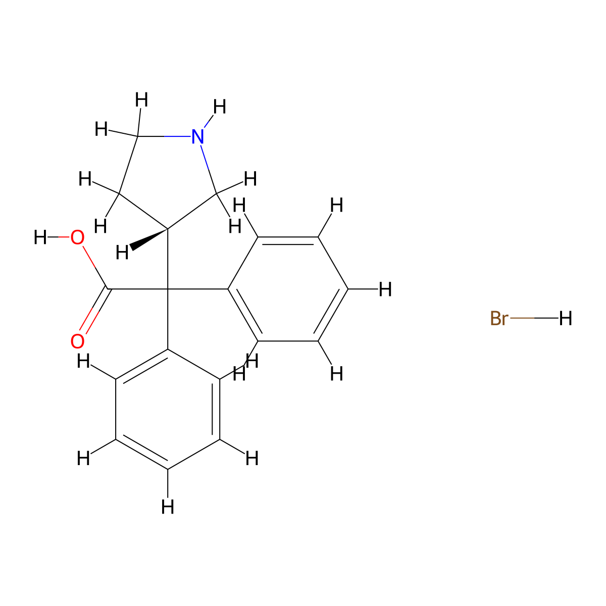 (S)-2,2-diphenyl-2-(pyrrolidin-3-yl)acetic acid hydrobromide molecular structure, CAS 1415566-36-7