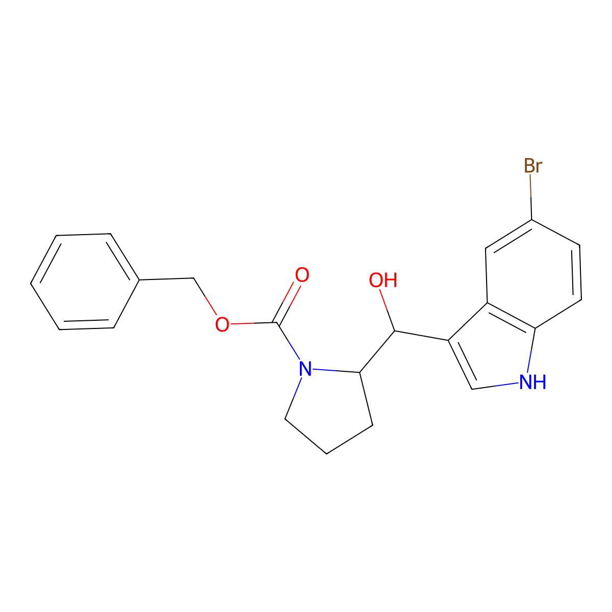 (S)-benzyl 2-((S)-(5-bromo-1H-indol-3-yl)(hydroxy)methyl)pyrrolidine-1-carboxylate molecular structure, CAS 1415566-78-7