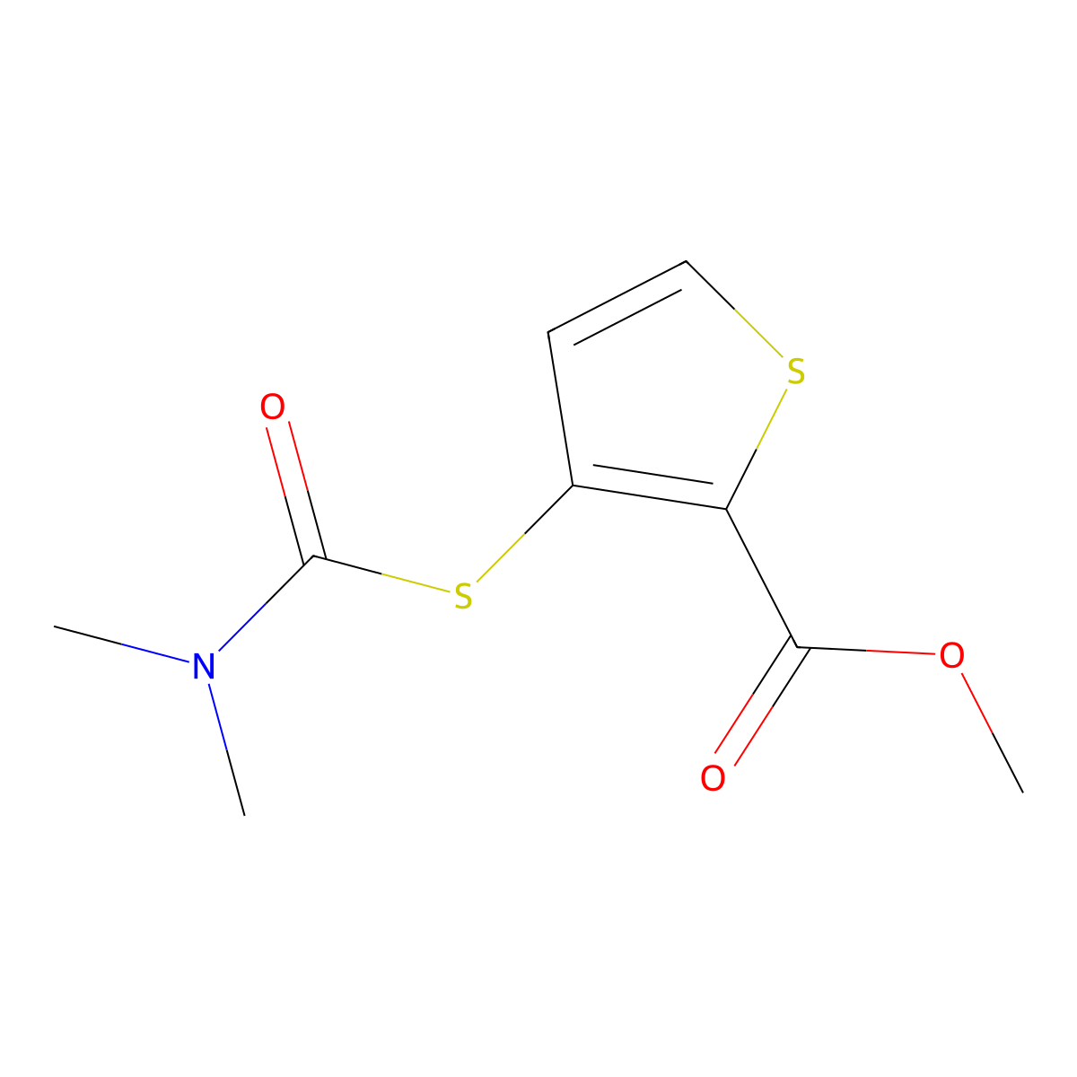 Methyl 3-[(dimethylcarbamoyl)sulfanyl]thiophene-2-carboxylate molecular structure, CAS 141557-41-7