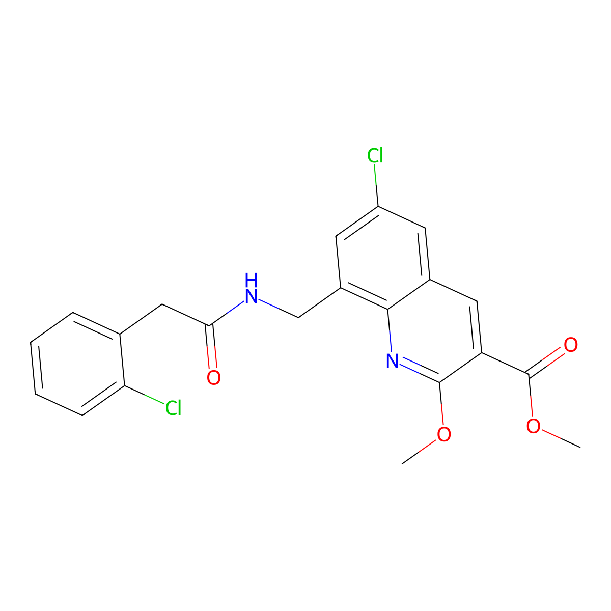 Methyl 6-chloro-8-((2-(2-chlorophenyl)acetamido)methyl)-2-methoxyquinoline-3-carboxylate molecular structure, CAS 1415595-06-0