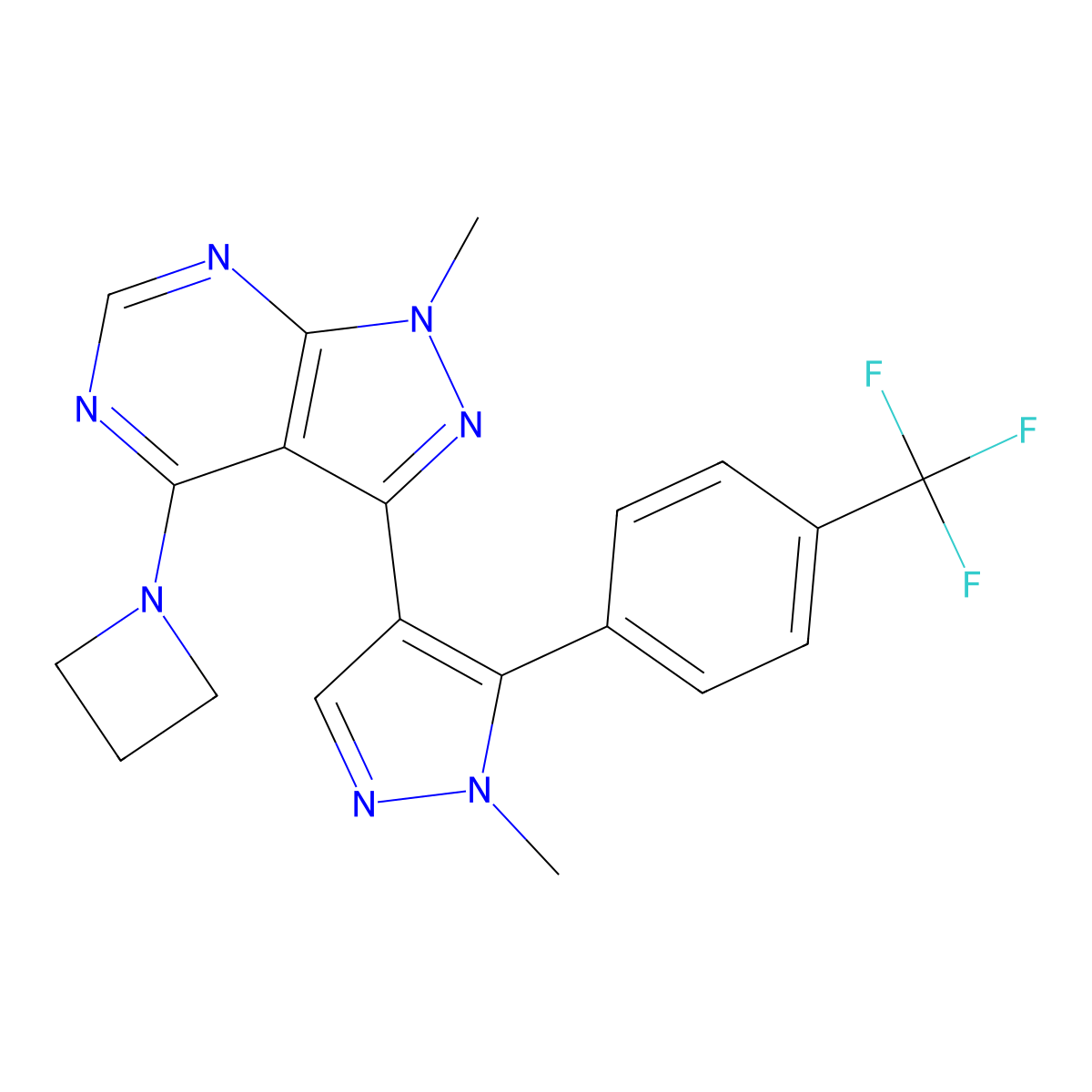 4-(Azetidin-1-yl)-1-methyl-3-[1-methyl-5-[4-(trifluoromethyl)phenyl]pyrazol-4-yl]pyrazolo[3,4-d]pyrimidine molecular structure, CAS 1415637-72-7