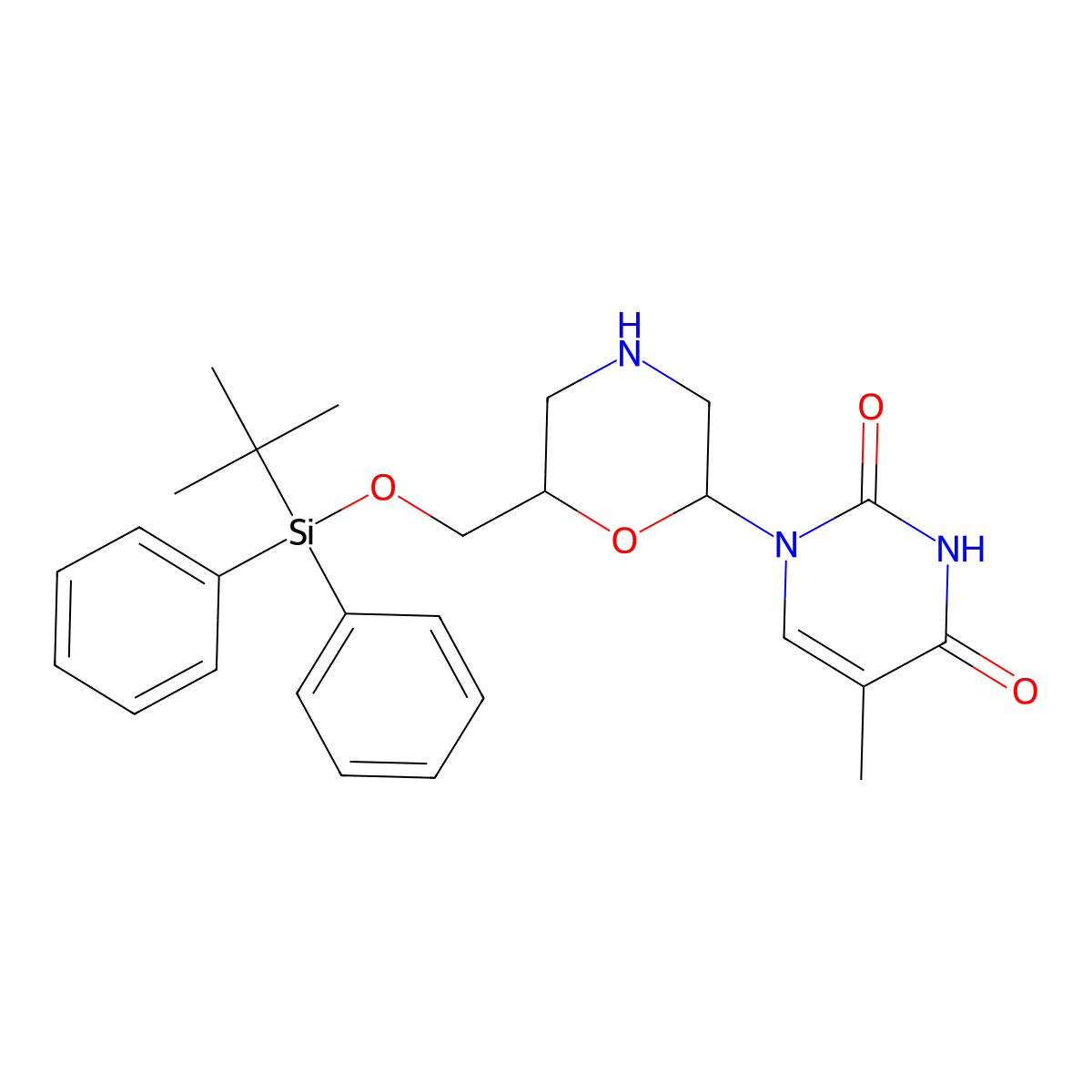 1-((2R,6S)-6-(((tert-Butyldiphenylsilyl)oxy)methyl)morpholin-2-yl)-5-methylpyrimidine-2,4(1H,3H)-dione molecular structure, CAS 1415645-49-6