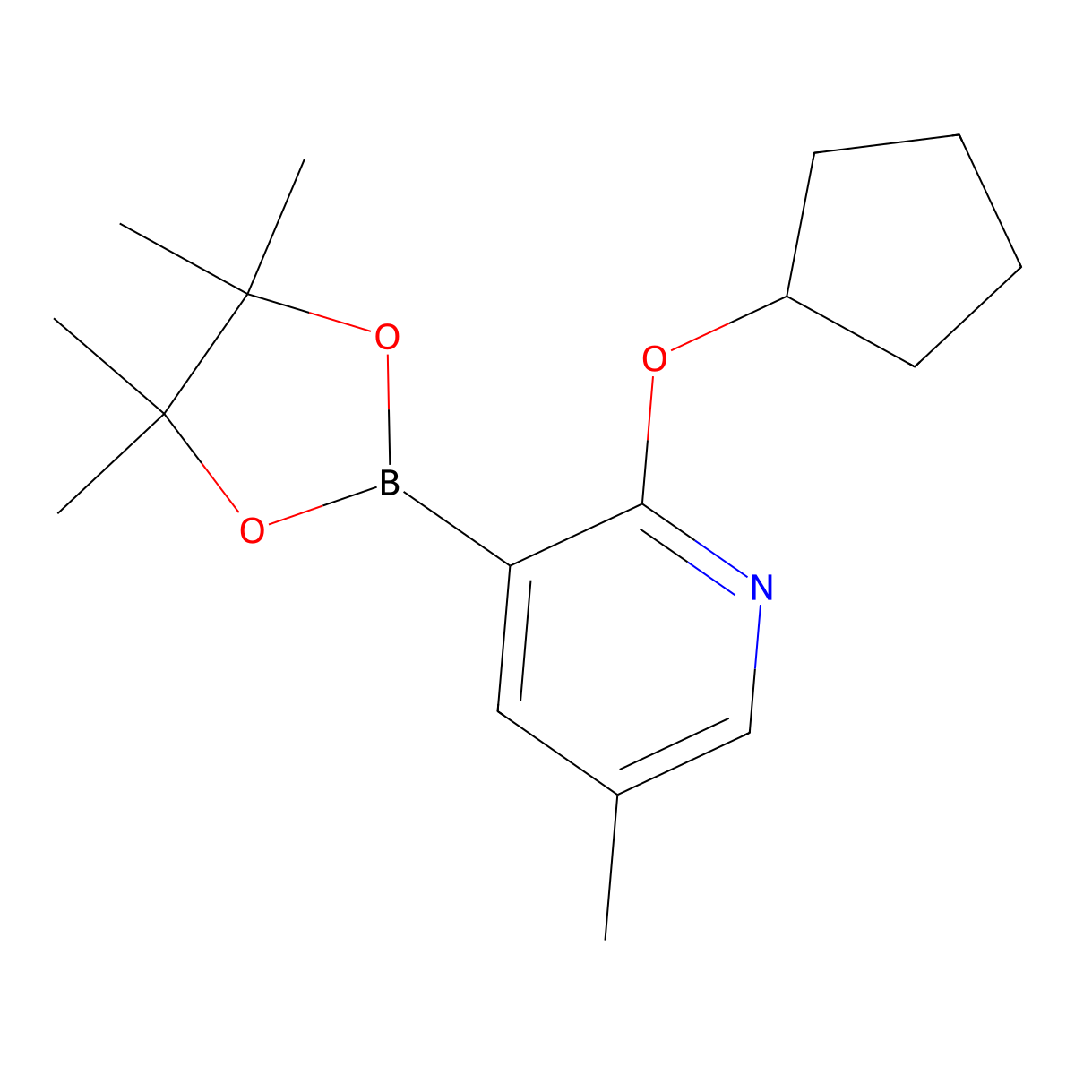 2-(Cyclopentyloxy)-5-methyl-3-(4,4,5,5-tetramethyl-1,3,2-dioxaborolan-2-yl)pyridine molecular structure, CAS 1415656-26-6