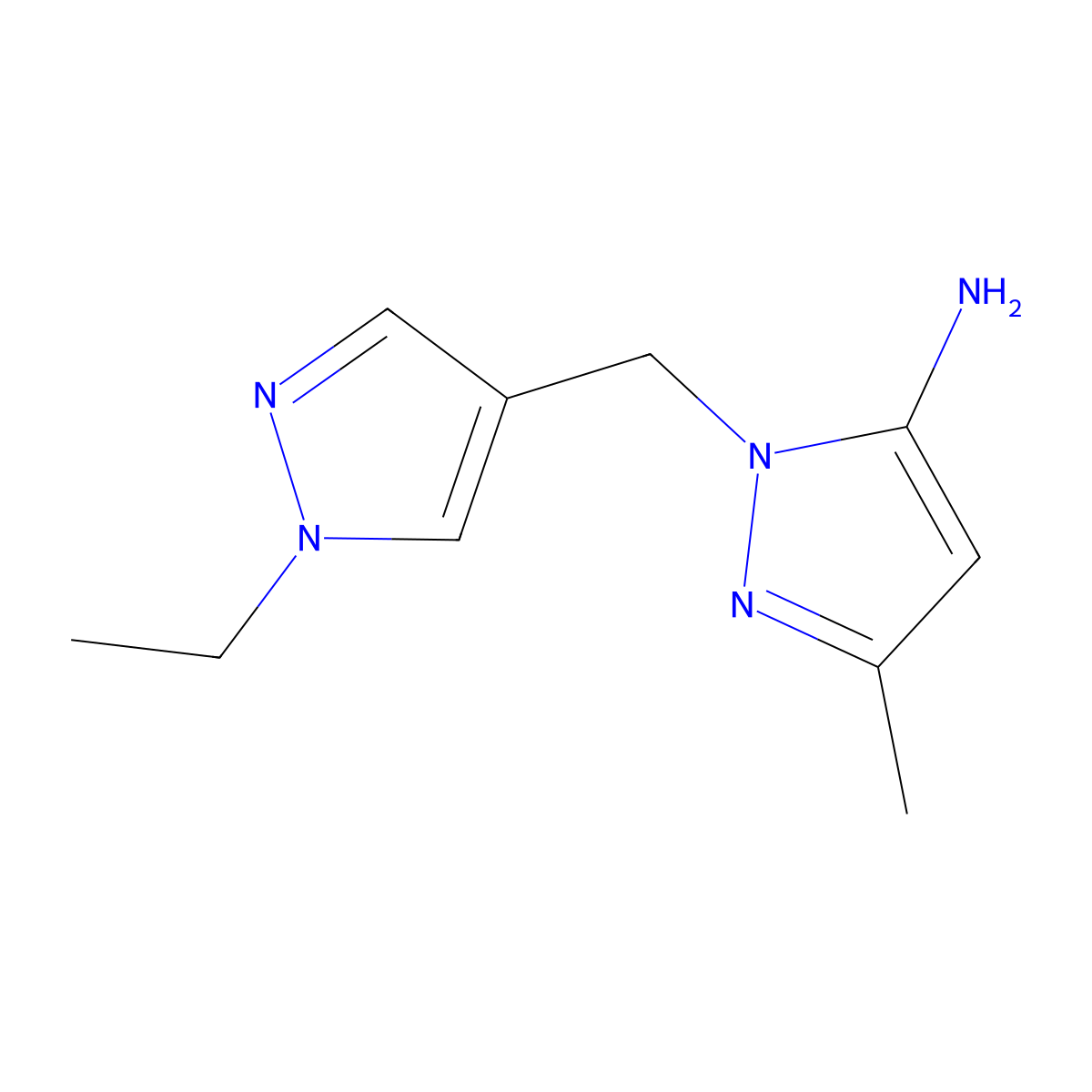 1-[(1-ethyl-1H-pyrazol-4-yl)methyl]-3-methyl-1H-pyrazol-5-amine molecular structure, CAS 1415719-24-2