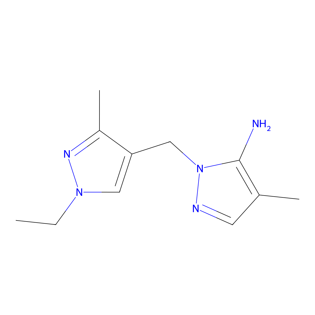 1-[(1-ethyl-3-methyl-1H-pyrazol-4-yl)methyl]-4-methyl-1H-pyrazol-5-amine molecular structure, CAS 1415719-44-6
