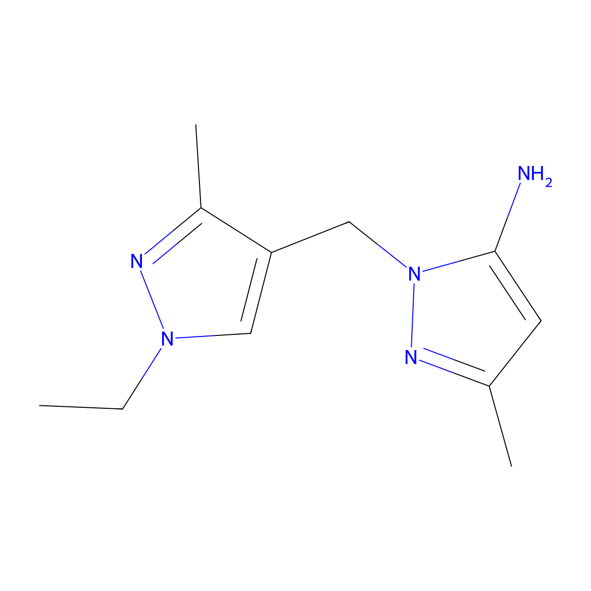 1-[(1-ethyl-3-methyl-1H-pyrazol-4-yl)methyl]-3-methyl-1H-pyrazol-5-amine molecular structure, CAS 1415719-57-1
