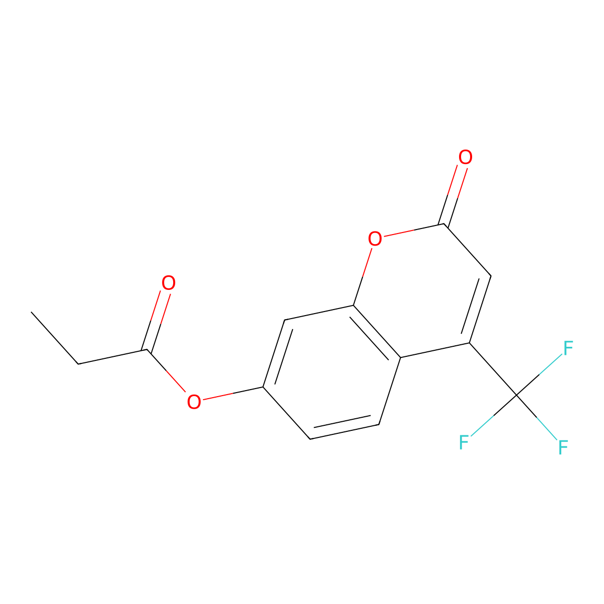 2H-1-Benzopyran-2-one, 7-(1-oxopropoxy)-4-(trifluoromethyl)- molecular structure, CAS 141573-63-9