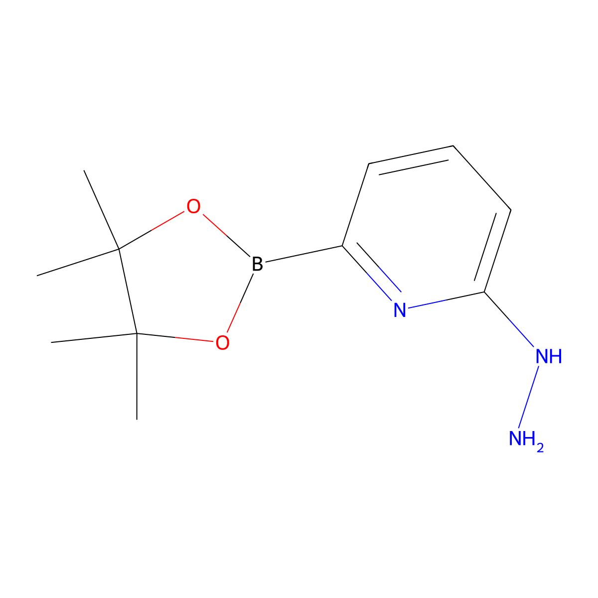 2-Hydrazinyl-6-(tetramethyl-1,3,2-dioxaborolan-2-yl)pyridine molecular structure, CAS 1415749-16-4