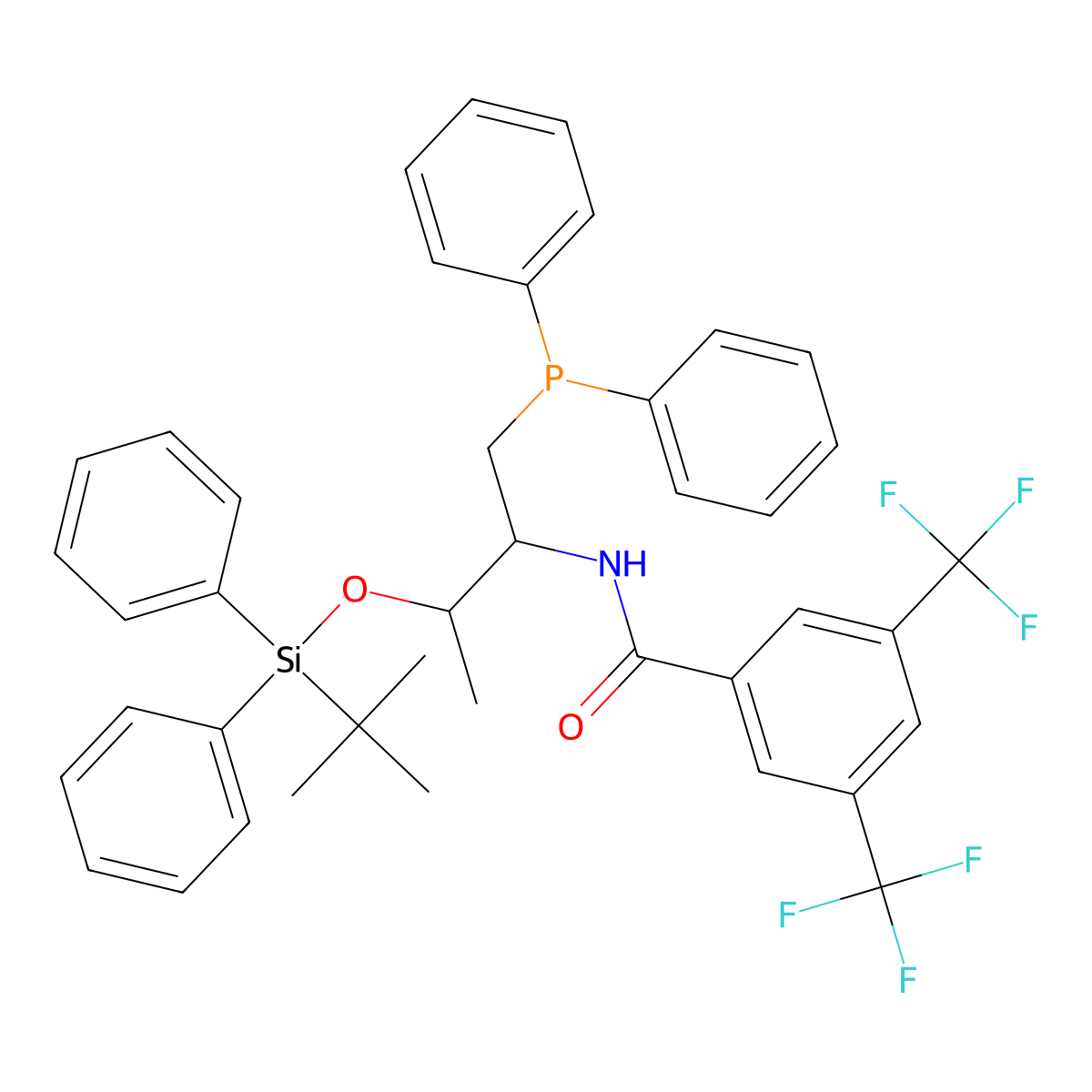 N-((2S,3R)-3-((tert-Butyldiphenylsilyl)oxy)-1-(diphenylphosphanyl)butan-2-yl)-3,5-bis(trifluoromethyl)benzamide molecular structure, CAS 1415751-42-6