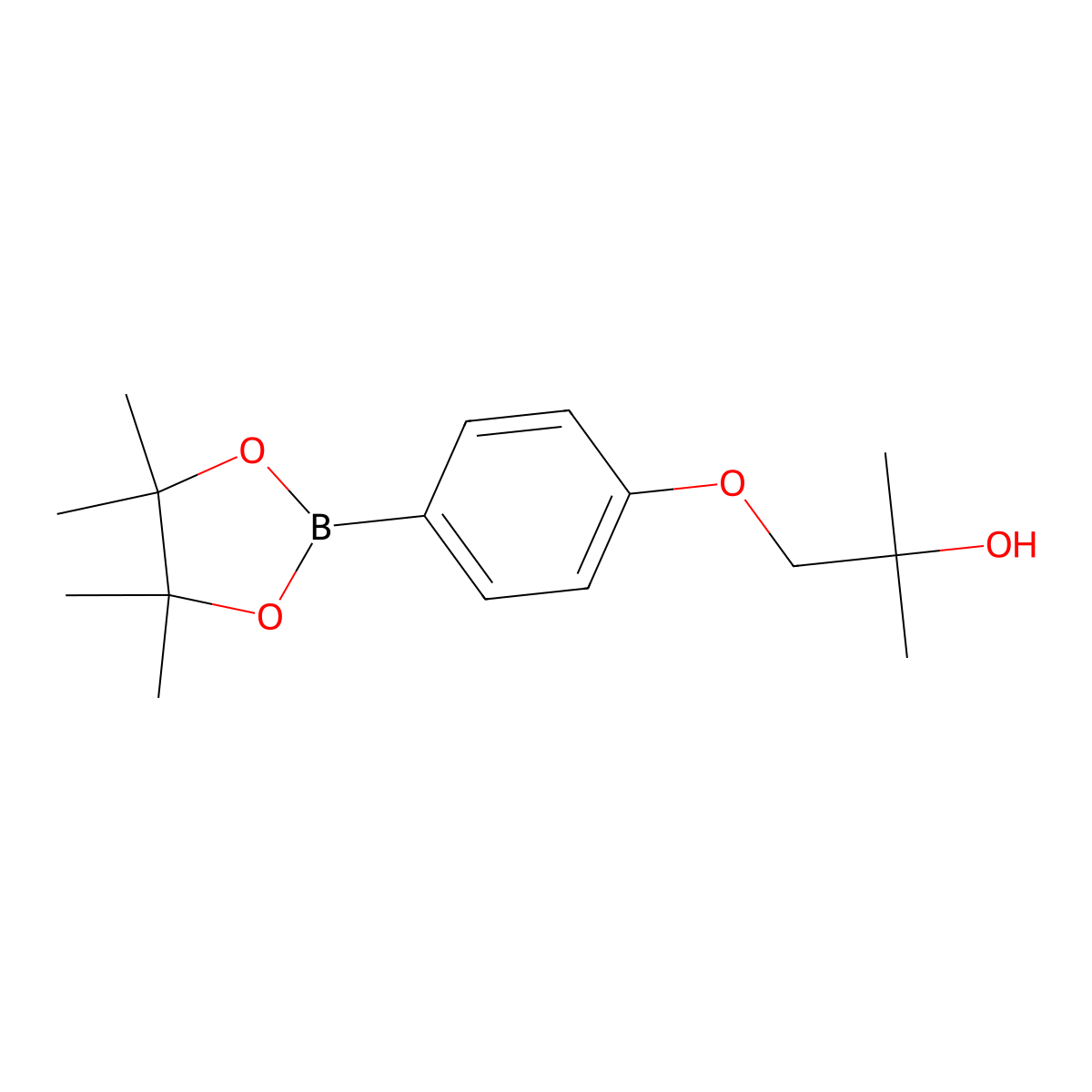 2-Methyl-1-(4-(4,4,5,5-tetramethyl-1,3,2-dioxaborolan-2-yl)phenoxy)propan-2-ol molecular structure, CAS 1415793-95-1