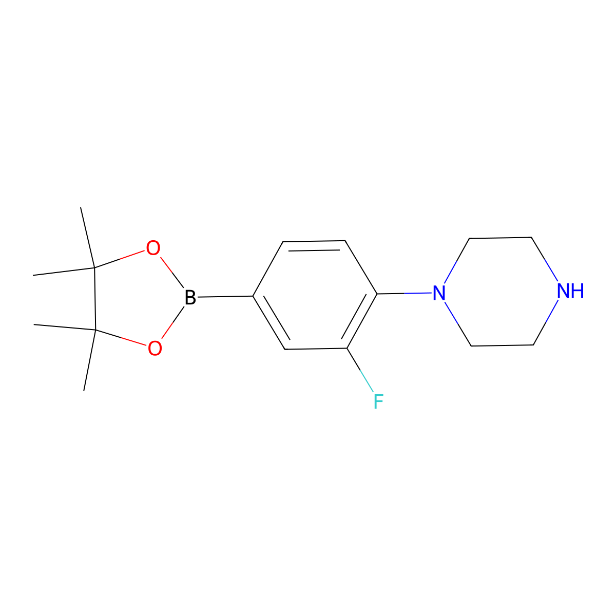 1-(2-Fluoro-4-(4,4,5,5-tetramethyl-1,3,2-dioxaborolan-2-yl)phenyl)piperazine molecular structure, CAS 1415793-99-5
