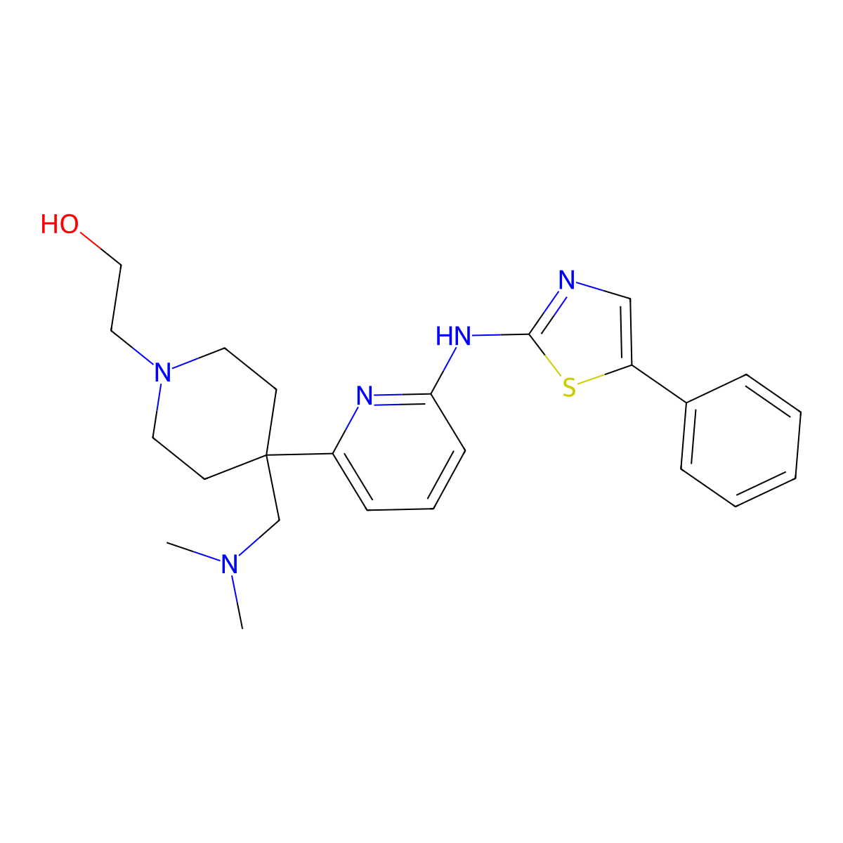 1-Piperidineethanol, 4-[(dimethylamino)methyl]-4-[6-[(5-phenyl-2-thiazolyl)amino]-2-pyridinyl]- molecular structure, CAS 1415811-71-0