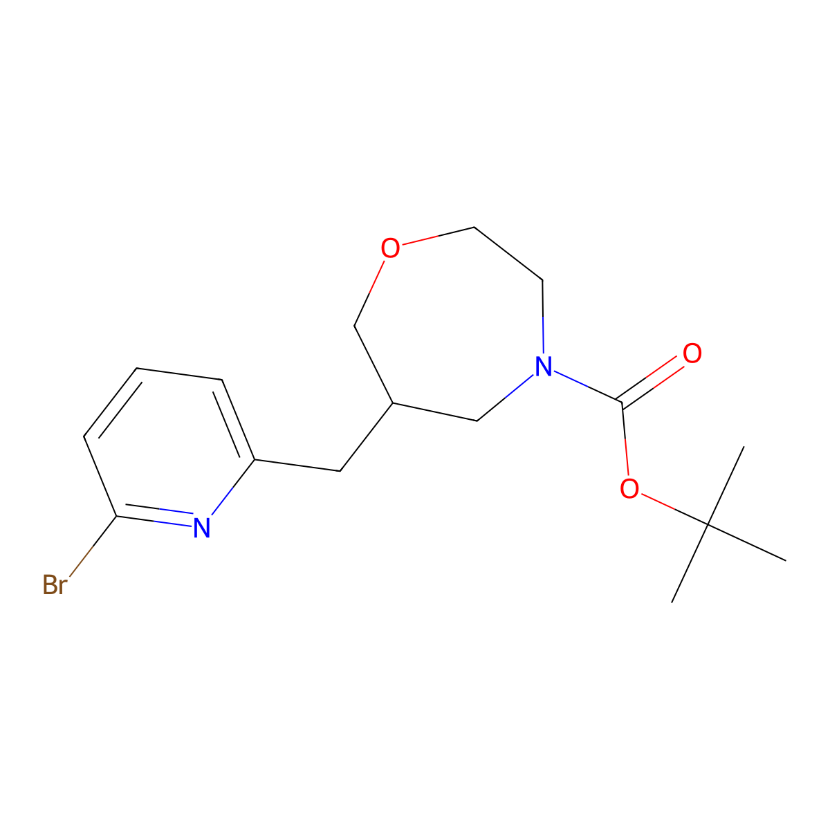 Tert-butyl 6-((6-bromopyridin-2-yl)methyl)-1,4-oxazepane-4-carboxylate molecular structure, CAS 1415812-13-3