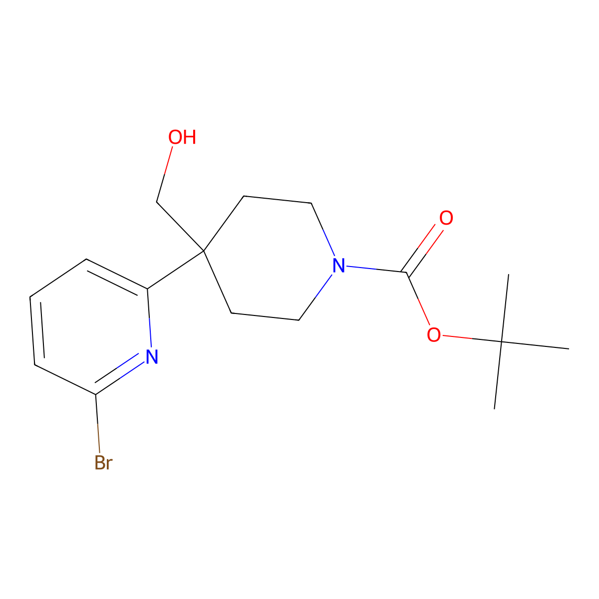 Tert-butyl 4-(6-bromopyridin-2-yl)-4-(hydroxymethyl)piperidine-1-carboxylate molecular structure, CAS 1415812-82-6