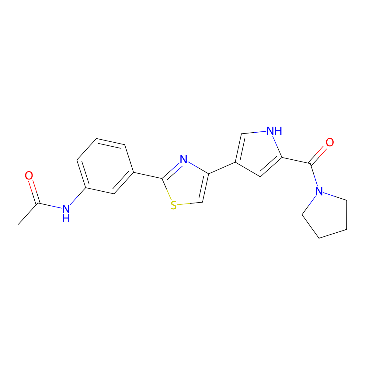 N-(3-(4-(5-(pyrrolidine-1-carbonyl)-1H-pyrrol-3-yl)thiazol-2-yl)phenyl)acetamide molecular structure, CAS 1415819-54-3