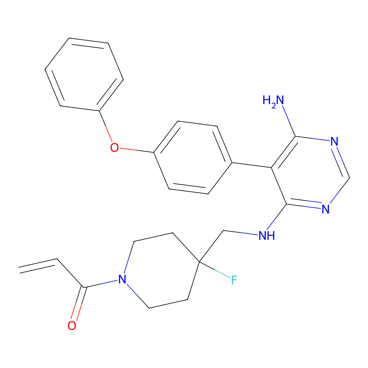 1-(4-(((6-Amino-5-(4-phenoxyphenyl)pyrimidin-4-yl)amino)methyl)-4-fluoropiperidin-1-yl)prop-2-en-1-one molecular structure, CAS 1415823-49-2