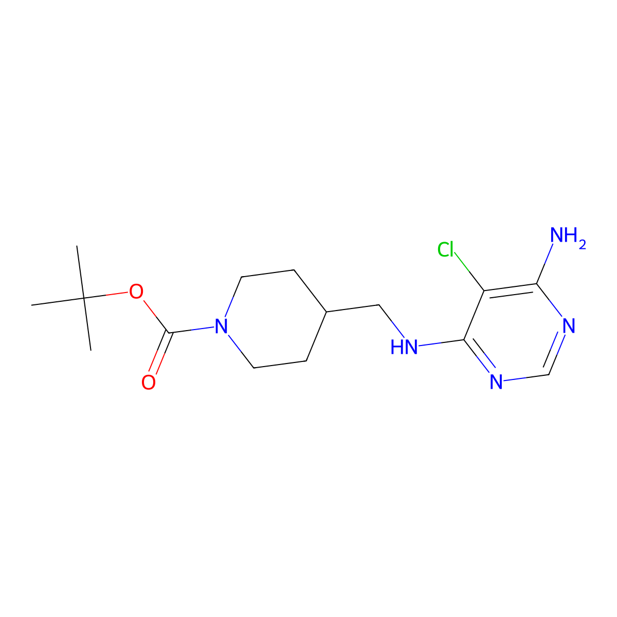 Tert-butyl 4-(((6-amino-5-chloropyrimidin-4-yl)amino)methyl)piperidine-1-carboxylate molecular structure, CAS 1415824-86-0