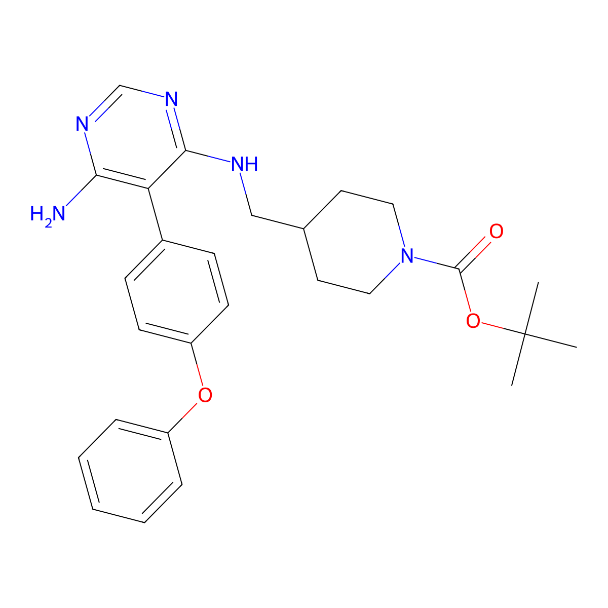 Tert-butyl 4-(((6-amino-5-(4-phenoxyphenyl)pyrimidin-4-yl)amino)methyl)piperidine-1-carboxylate molecular structure, CAS 1415824-87-1