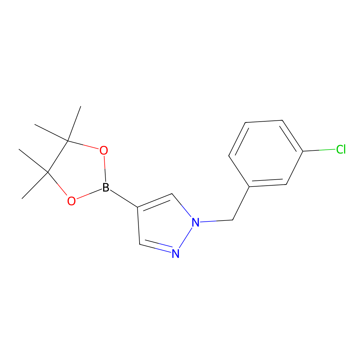 1-[(3-Chlorophenyl)methyl]-4-(4,4,5,5-tetramethyl-1,3,2-dioxaborolan-2-yl)pyrazole molecular structure, CAS 1415825-07-8