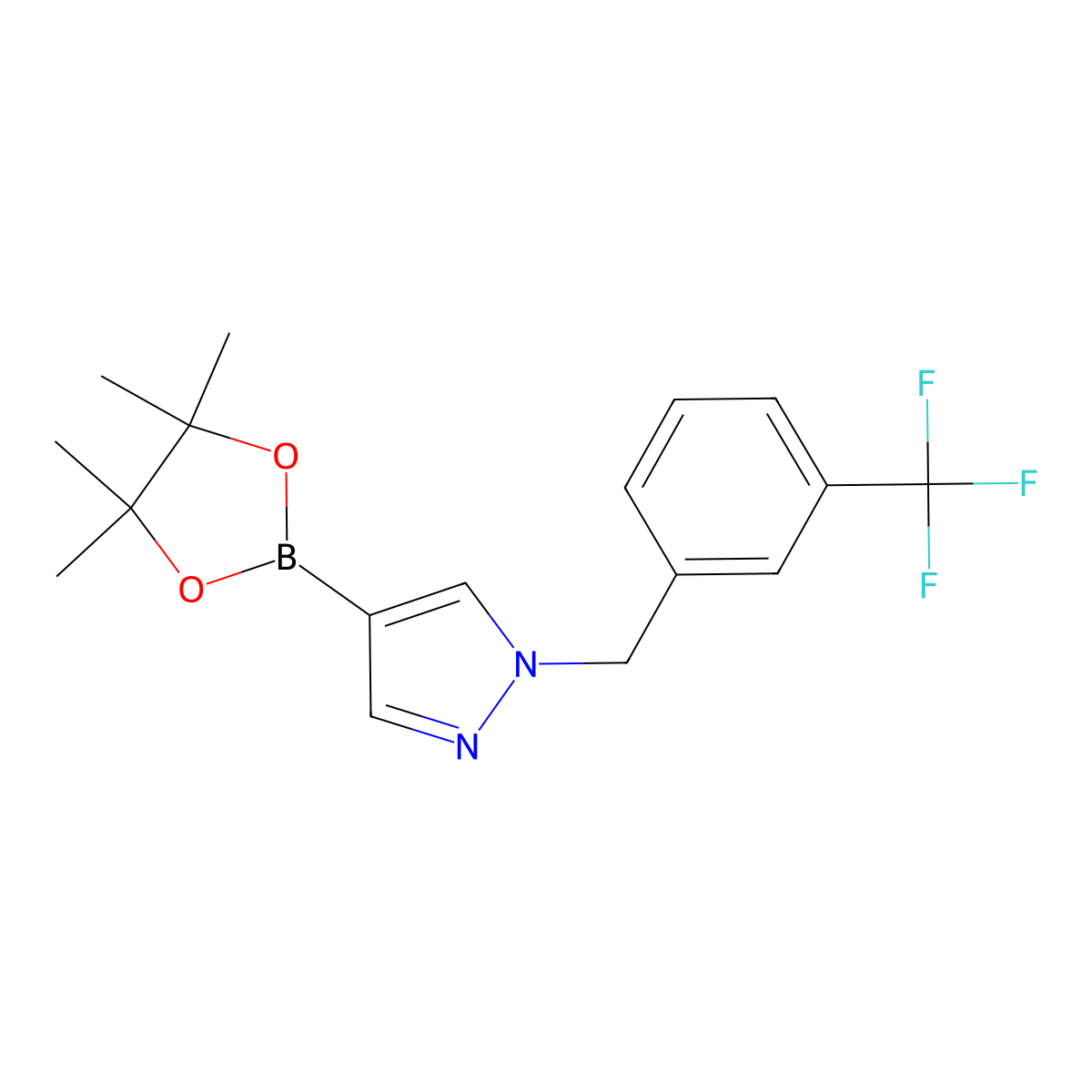 4-(4,4,5,5-Tetramethyl-[1,3,2]dioxaborolan-2-yl)-1-(3-trifluoromethyl-benzyl)-1H-pyrazole molecular structure, CAS 1415825-08-9