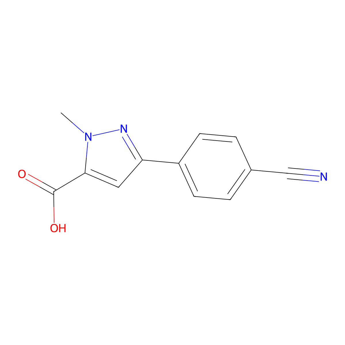 3-(4-cyanophenyl)-1-methyl-1H-pyrazole-5-carboxylic acid molecular structure, CAS 1415829-29-6