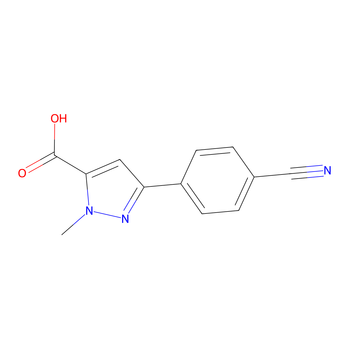3-(4-cyanophenyl)-1-methyl-1H-pyrazole-5-carboxylic acid molecular structure, CAS 1415829-29-6