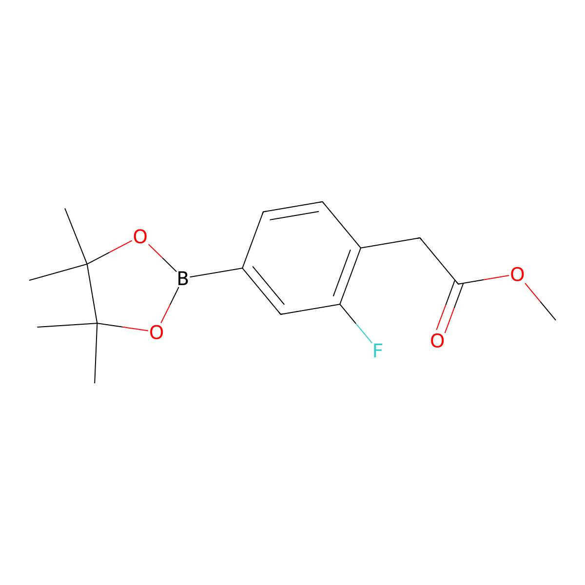 Methyl 2-(2-fluoro-4-(tetramethyl-1,3,2-dioxaborolan-2-yl)phenyl)acetate molecular structure, CAS 1415960-53-0
