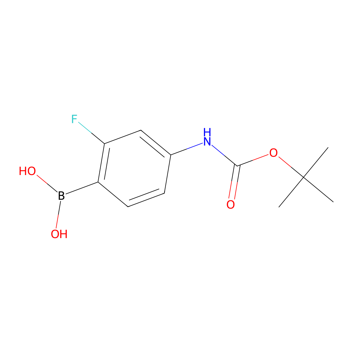 (4-((tert-Butoxycarbonyl)amino)-2-fluorophenyl)boronic acid molecular structure, CAS 1415960-56-3