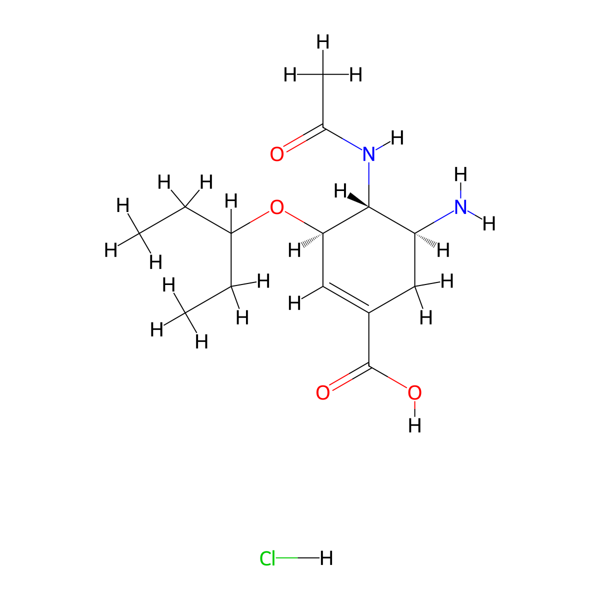 Oseltamivir Acid Hydrochloride molecular structure, CAS 1415963-60-8