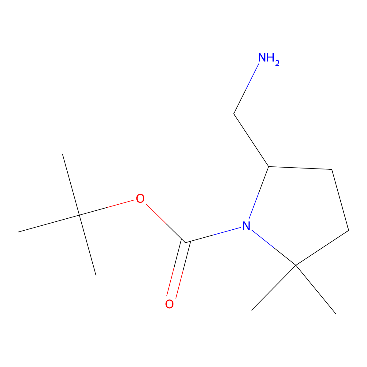 Tert-butyl 5-(aminomethyl)-2,2-dimethylpyrrolidine-1-carboxylate molecular structure, CAS 1416013-04-1