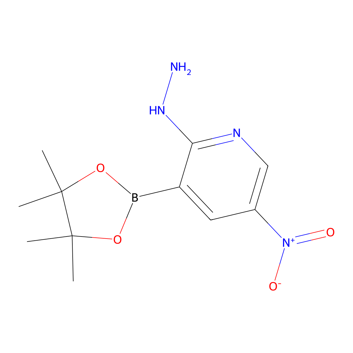 2-Hydrazinyl-5-nitro-3-(tetramethyl-1,3,2-dioxaborolan-2-yl)pyridine molecular structure, CAS 1416061-91-0