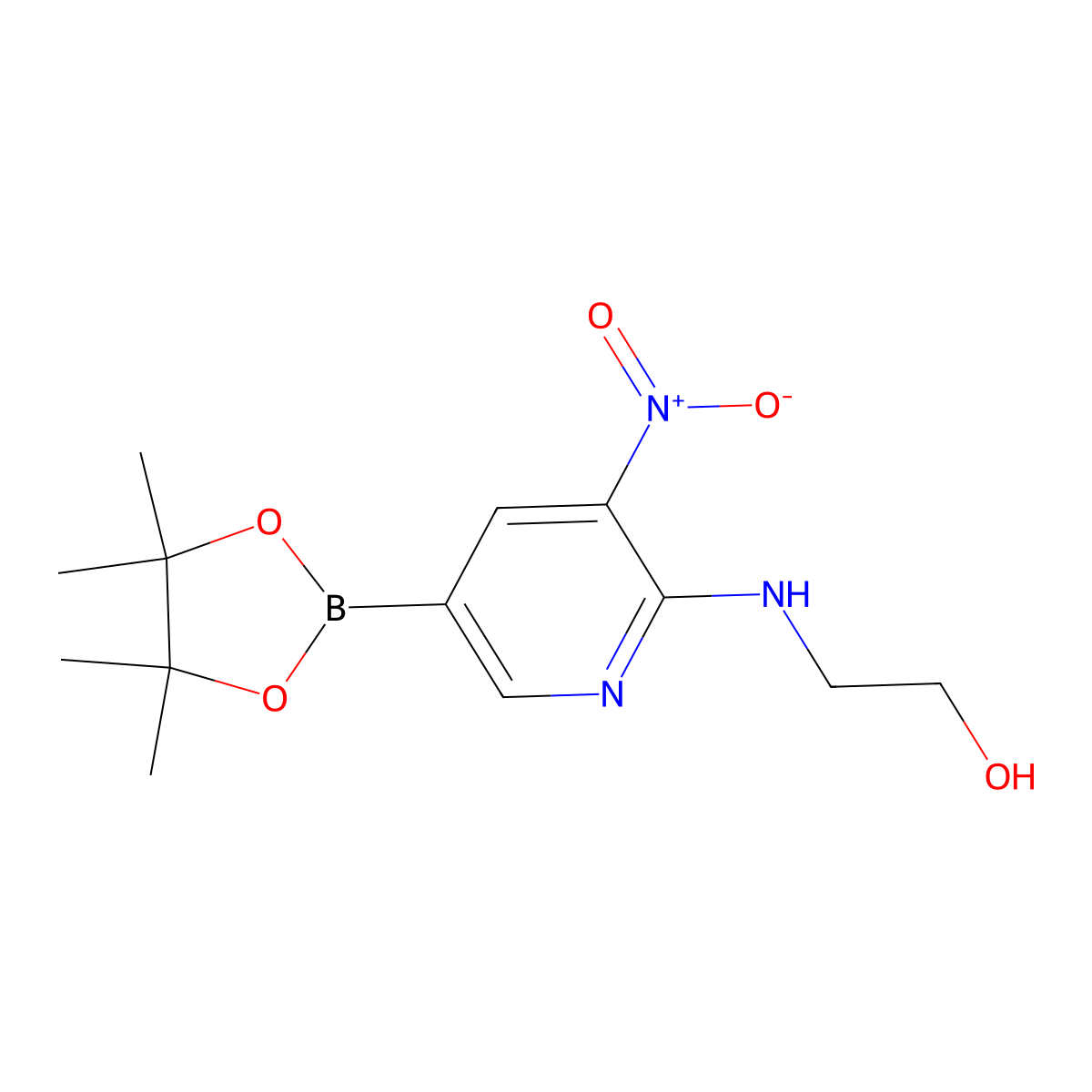 2-{[3-Nitro-5-(tetramethyl-1,3,2-dioxaborolan-2-yl)pyridin-2-yl]amino}ethanol molecular structure, CAS 1416061-98-7