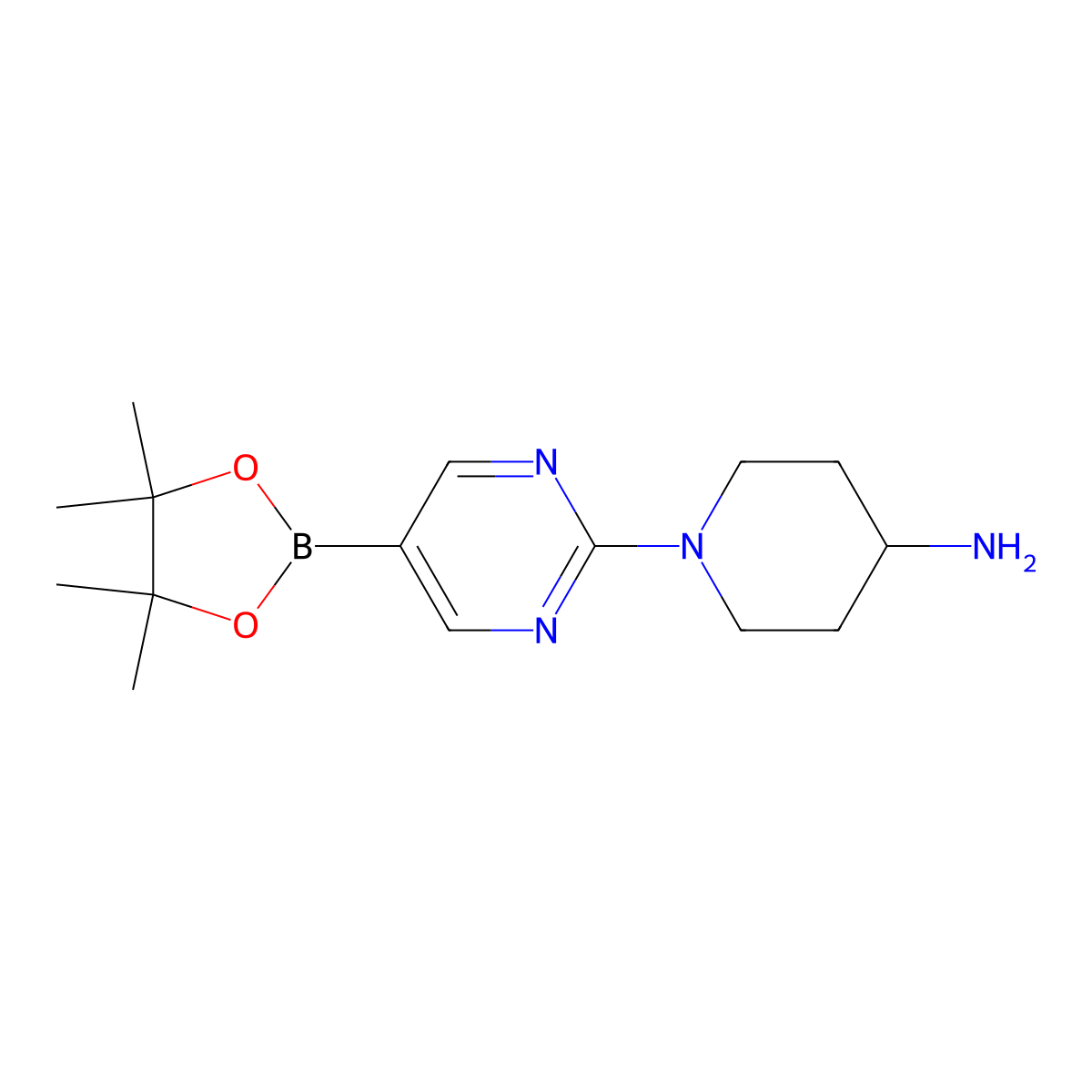 1-[5-(Tetramethyl-1,3,2-dioxaborolan-2-yl)pyrimidin-2-yl]piperidin-4-amine molecular structure, CAS 1416062-82-2