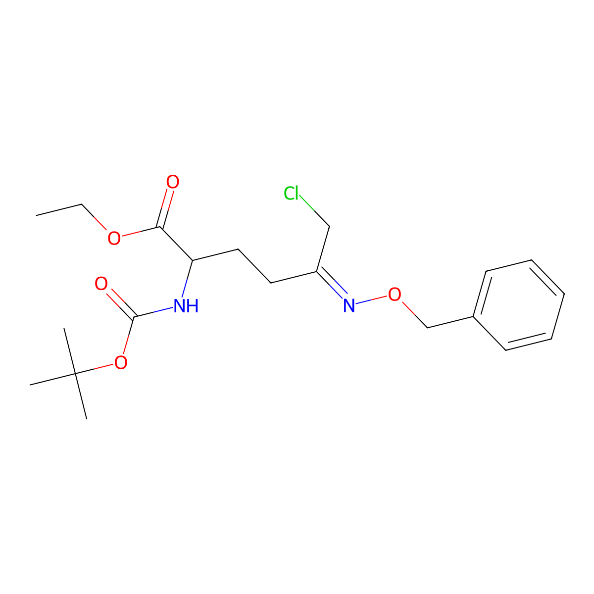 Ethyl (S)-5-((benzyloxy)imino)-2-((tert-butoxycarbonyl)amino)-6-chlorohexanoate molecular structure, CAS 1416134-59-2