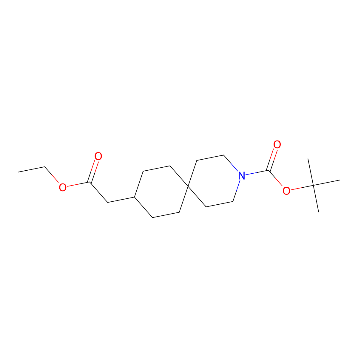 Tert-butyl 9-(2-ethoxy-2-oxoethyl)-3-azaspiro[5.5]undecane-3-carboxylate molecular structure, CAS 1416176-19-6