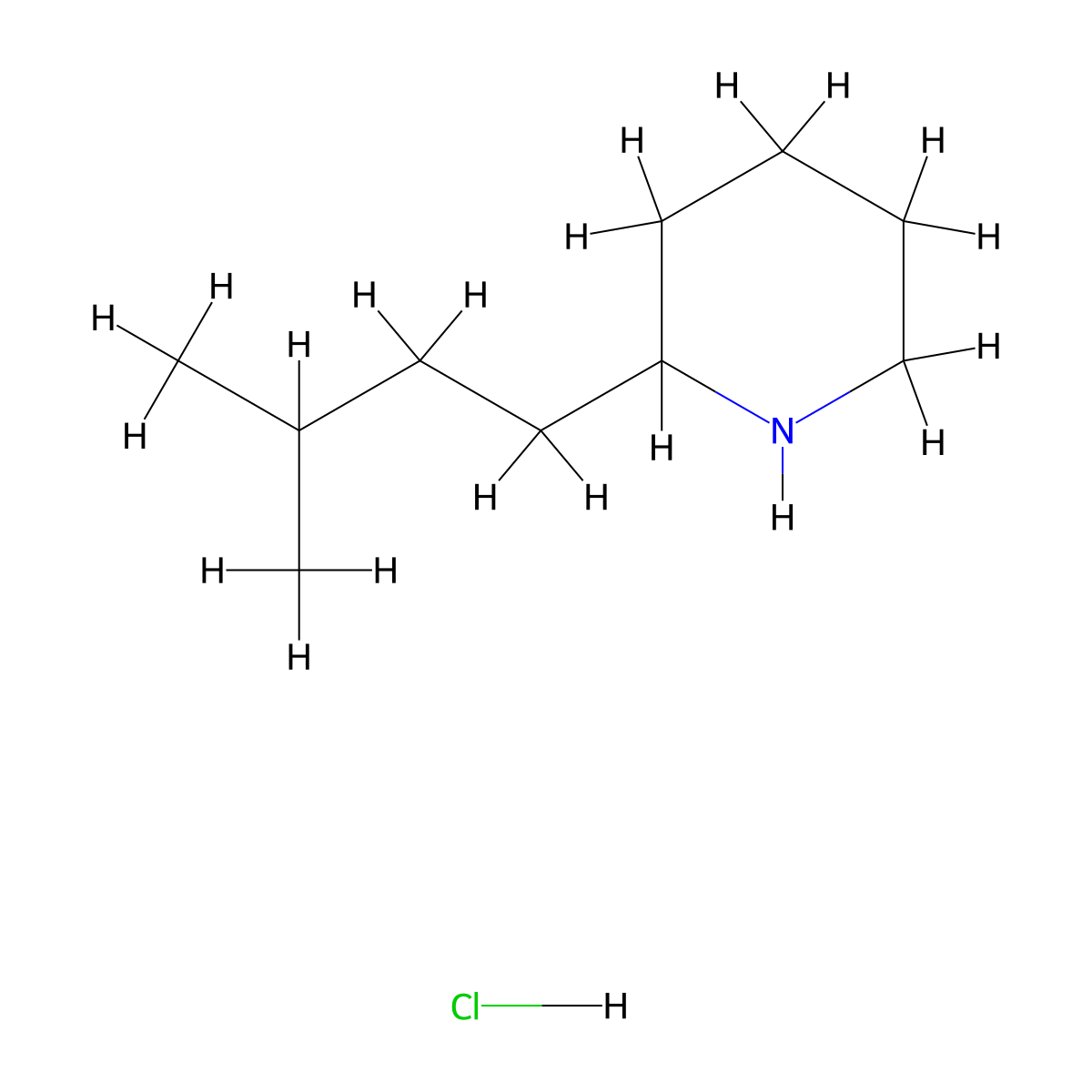 2-(3-Methylbutyl)piperidine hydrochloride molecular structure, CAS 14162-70-0