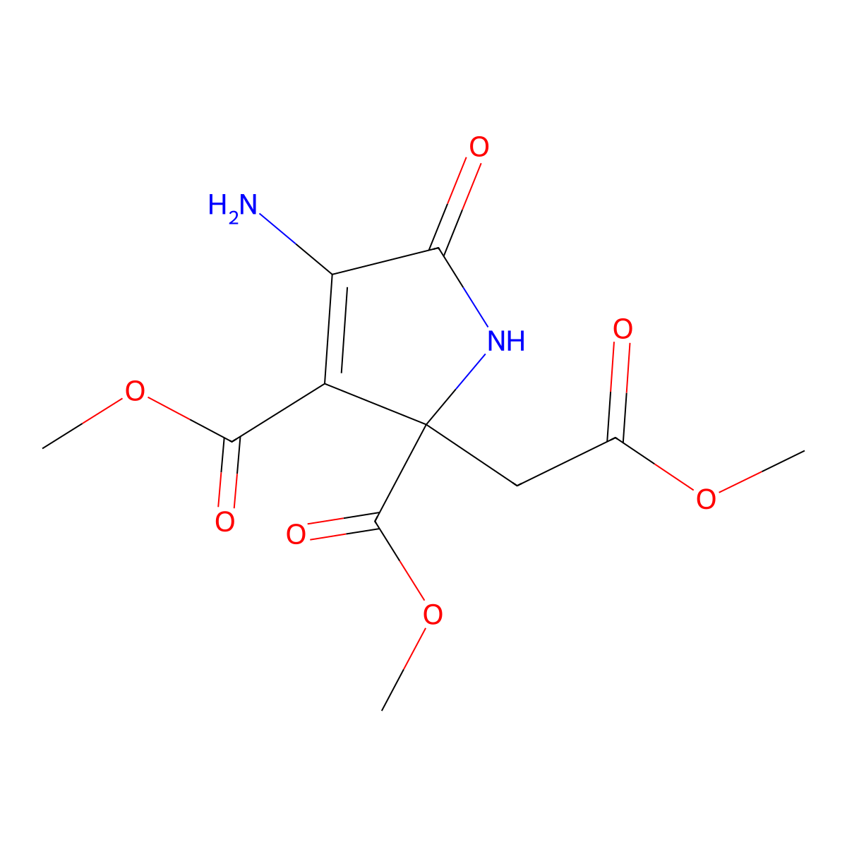 dimethyl 4-amino-2-(2-methoxy-2-oxoethyl)-5-oxo-2,5-dihydro-1H-pyrrole-2,3-dicarboxylate molecular structure, CAS 141625-43-6
