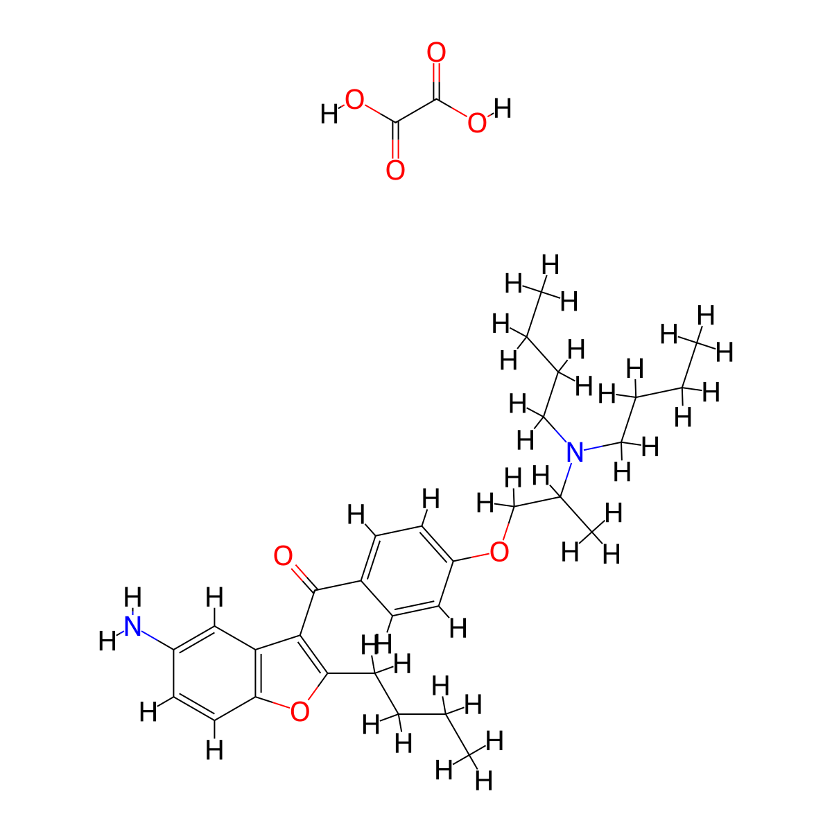 (5-Amino-2-butylbenzofuran-3-yl)(4-(2-(dibutylamino)propoxy)phenyl)methanone oxalate molecular structure, CAS 141625-94-7