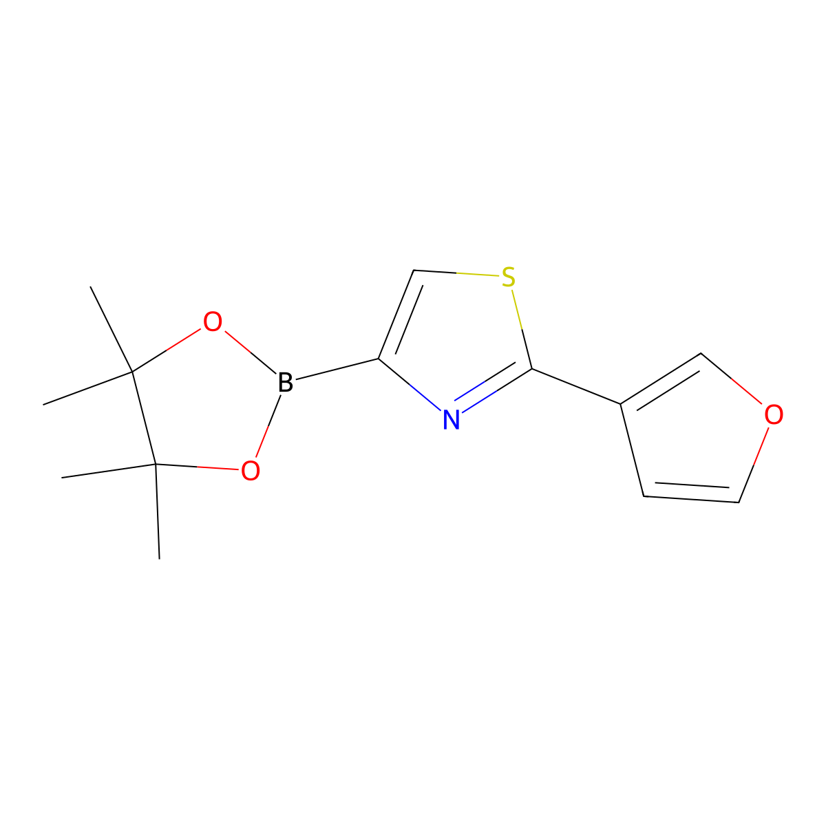 2-(Furan-3-yl)-4-(4,4,5,5-tetramethyl-1,3,2-dioxaborolan-2-yl)thiazole molecular structure, CAS 1416263-21-2