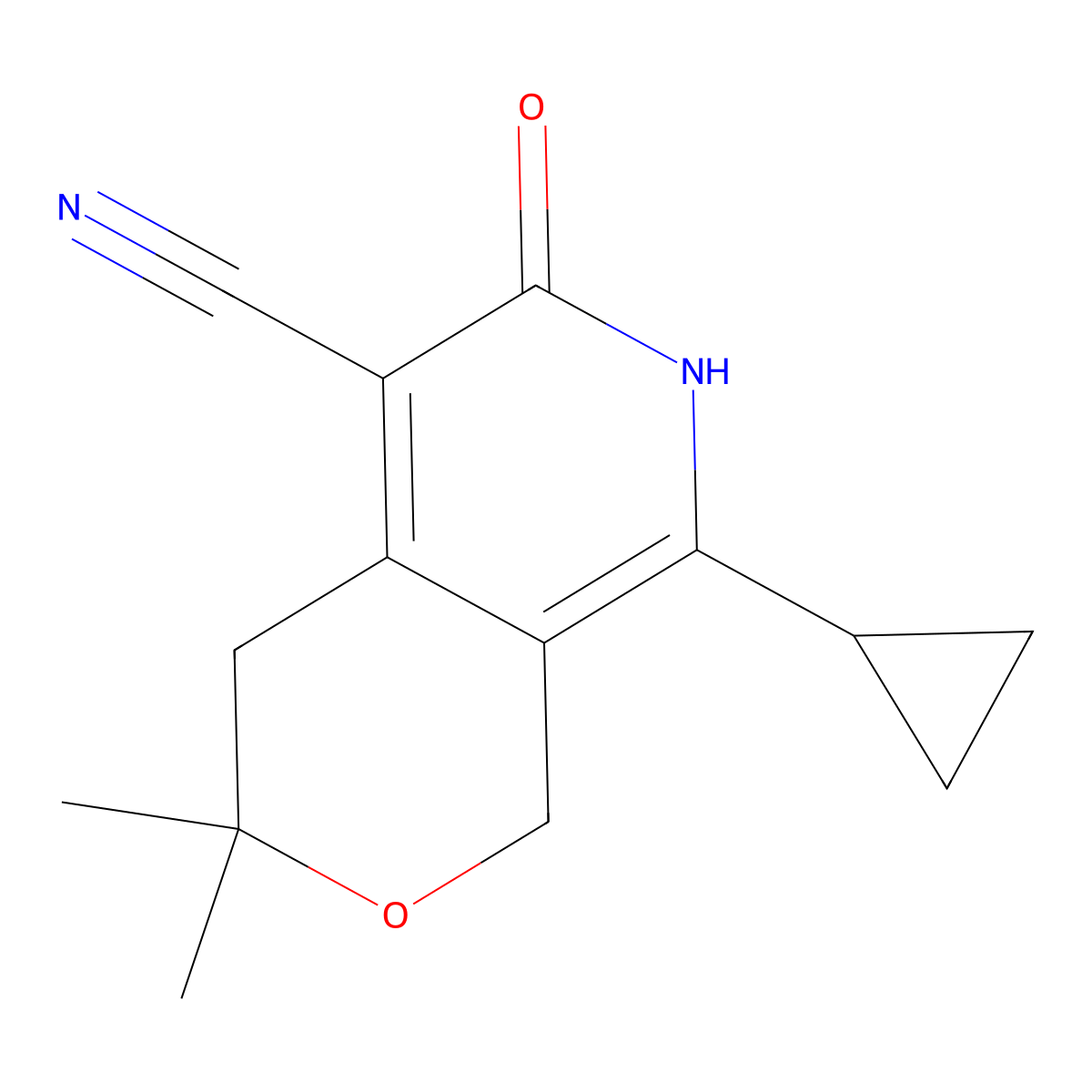 8-cyclopropyl-6-hydroxy-3,3-dimethyl-3,4-dihydro-1H-pyrano[3,4-c]pyridine-5-carbonitrile molecular structure, CAS 1416270-95-5