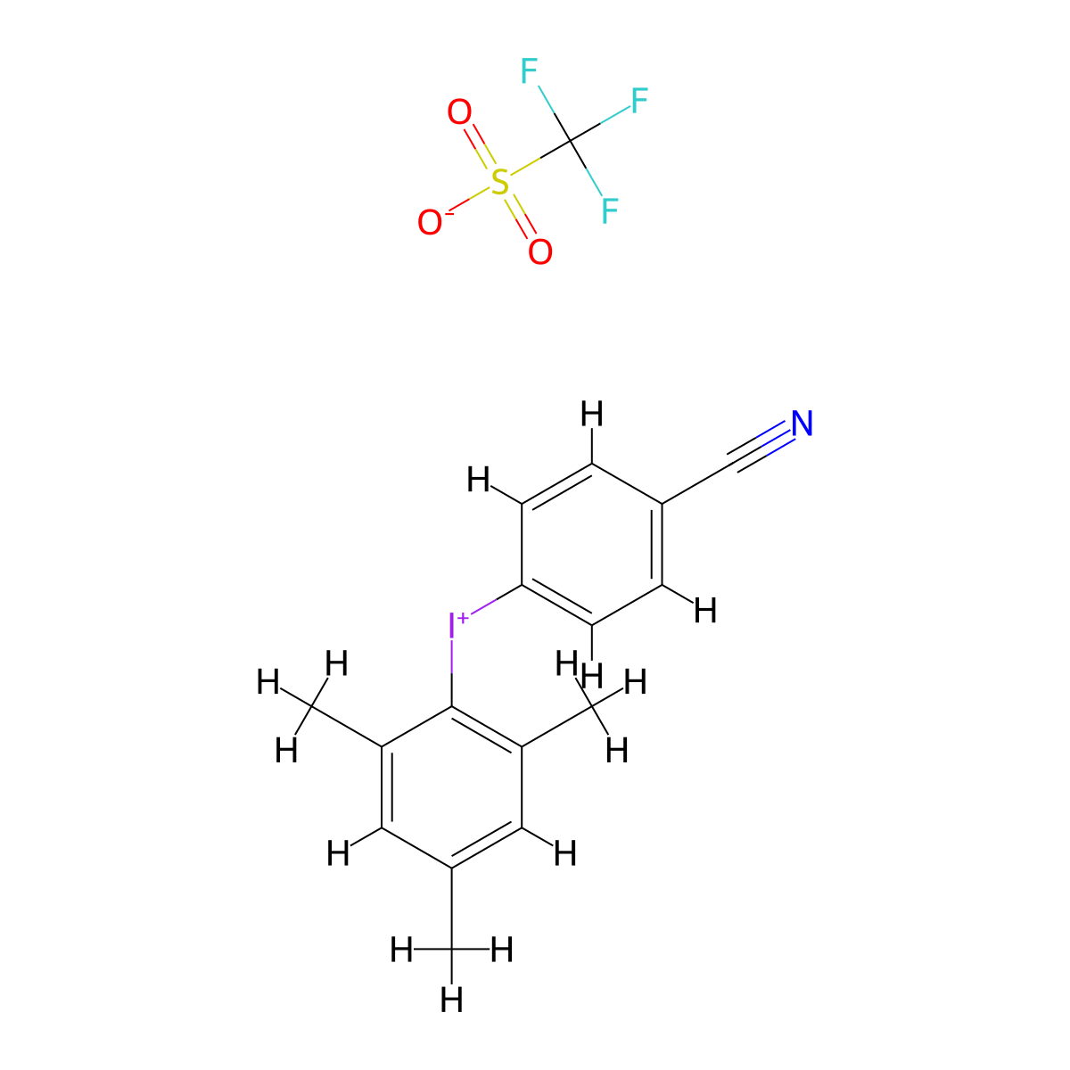 (4-Cyanophenyl)(mesityl)iodonium trifluoromethanesulfonate molecular structure, CAS 1416277-02-5