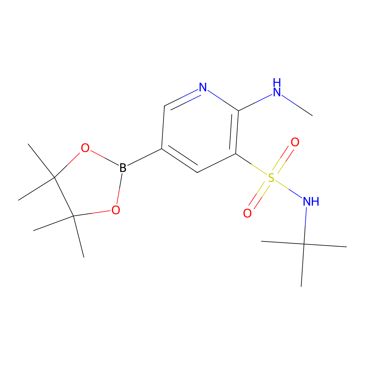 N-(Tert-butyl)-2-(methylamino)-5-(4,4,5,5-tetramethyl-1,3,2-dioxaborolan-2-YL)pyridine-3-sulfonamide molecular structure, CAS 1416336-55-4
