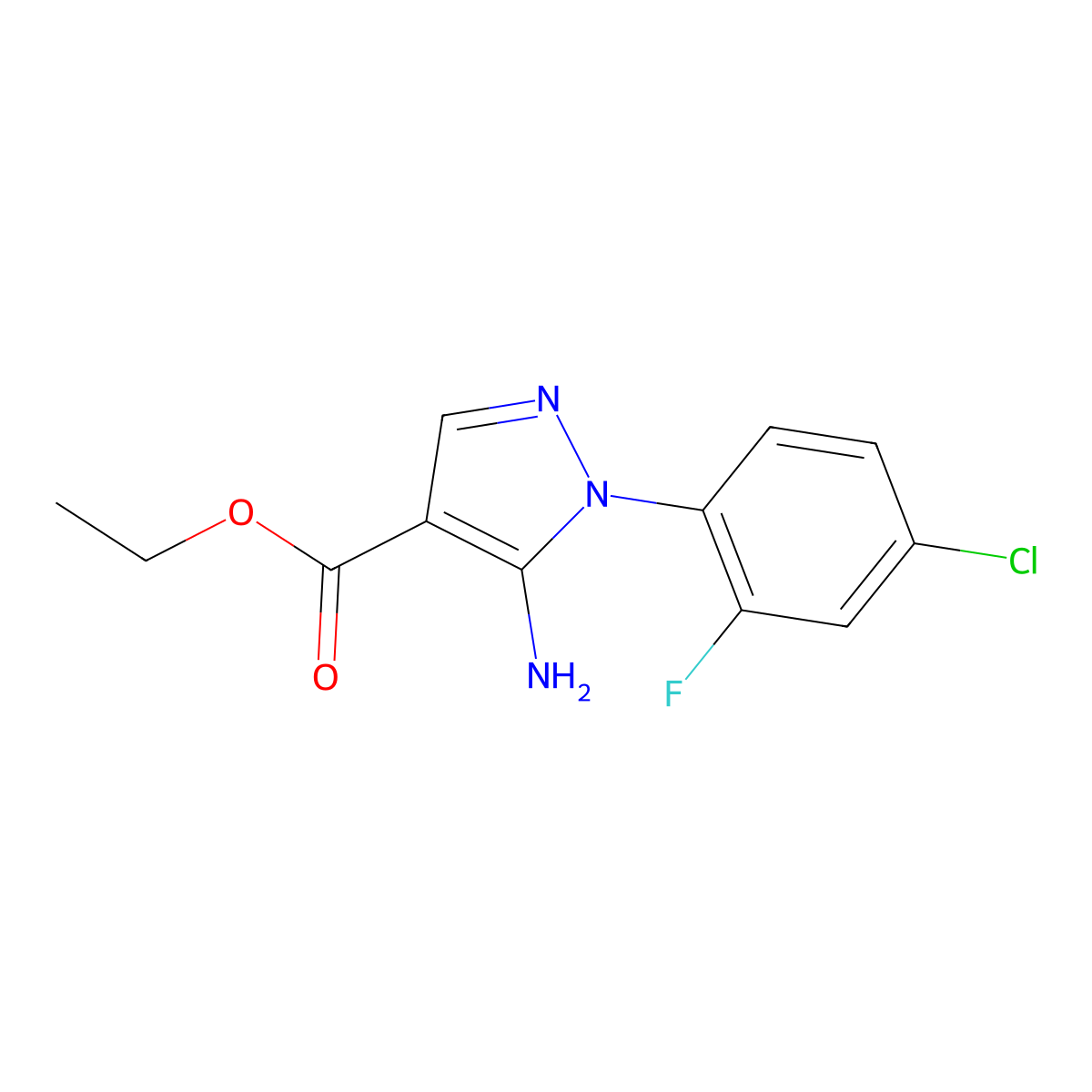 ethyl 5-amino-1-(4-chloro-2-fluorophenyl)-1H-pyrazole-4-carboxylate molecular structure, CAS 1416339-26-8